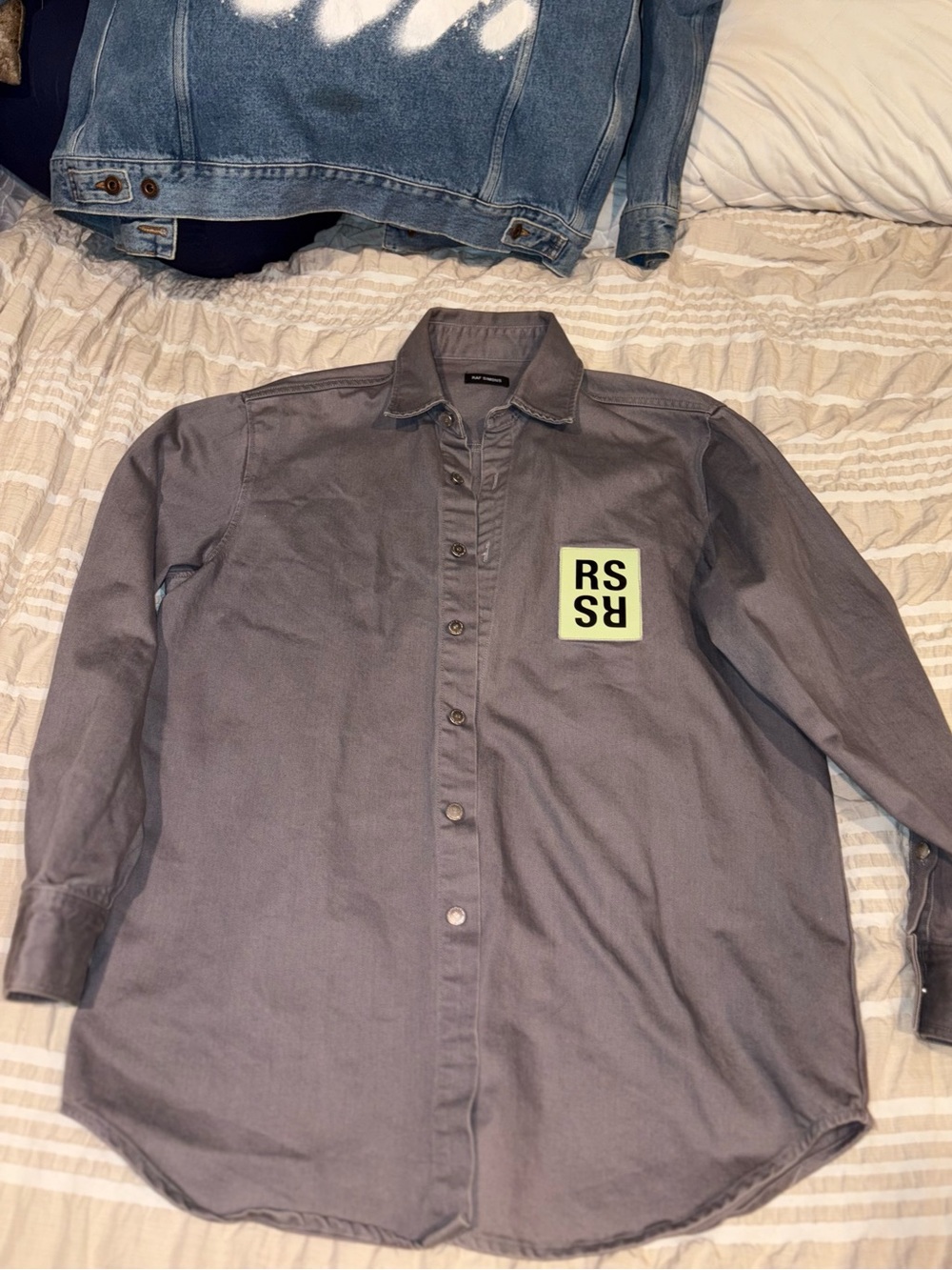 Raf Simons Grey Long-Sleeve Button-Down with RS Chest Patch